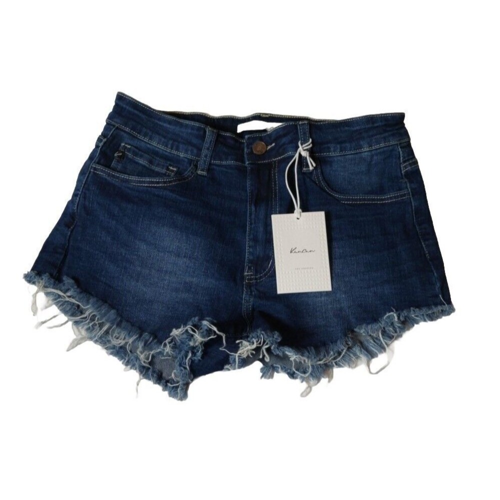 Kancan Shorts Women's 29 Blue Jean Mid Rise 2.5" Inseam Stretch Distressed Sz 9